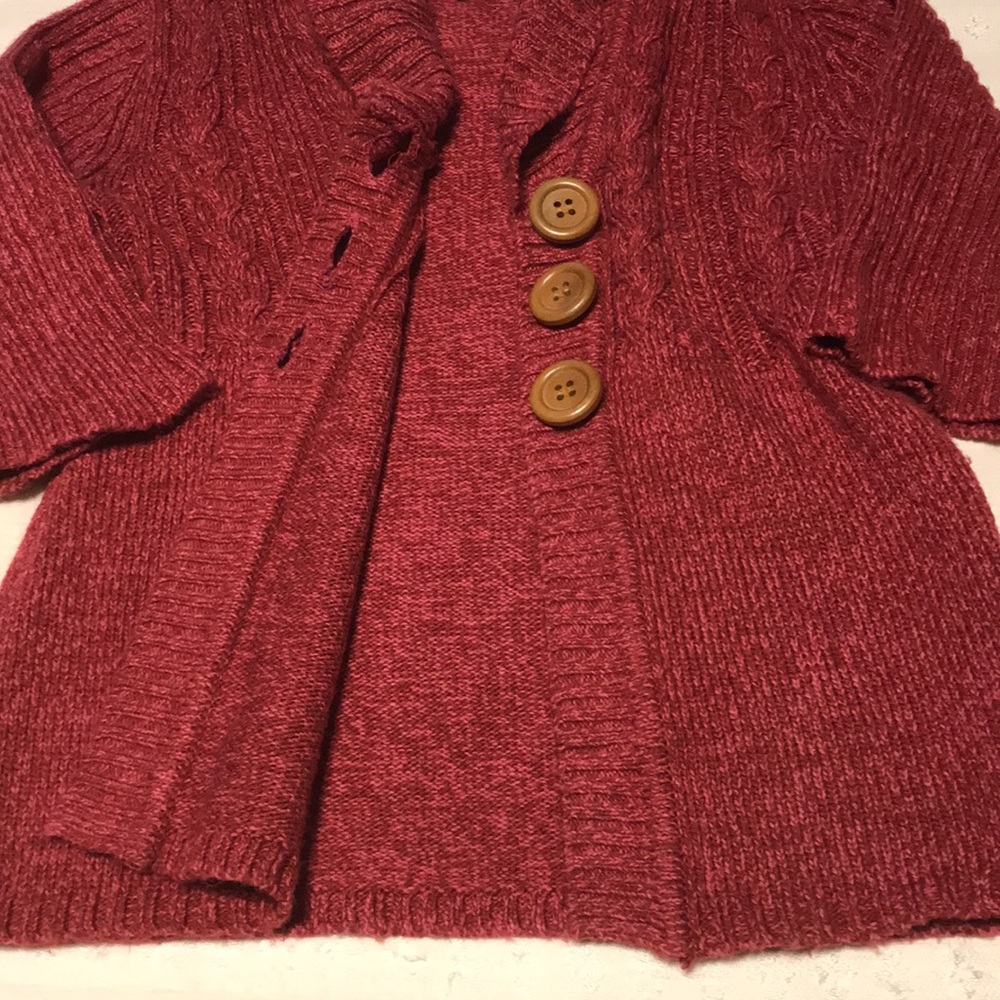 Girls Takeout Raspberry Button Down Sweater - Picture 5 of 6